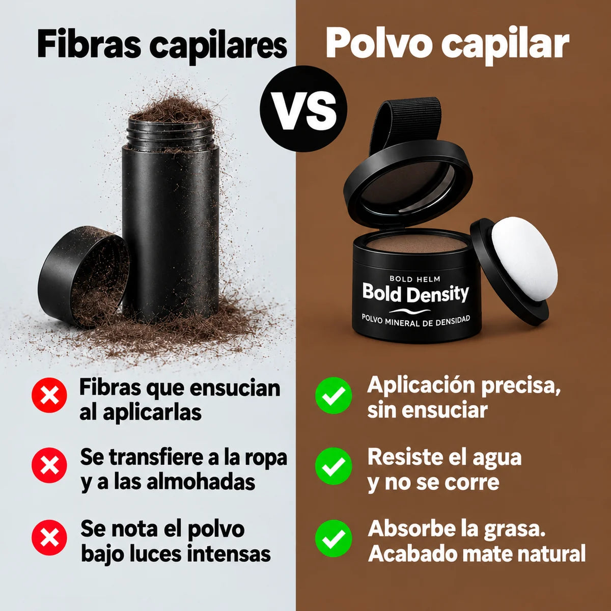 Comparación: fibras y polvo capilar
