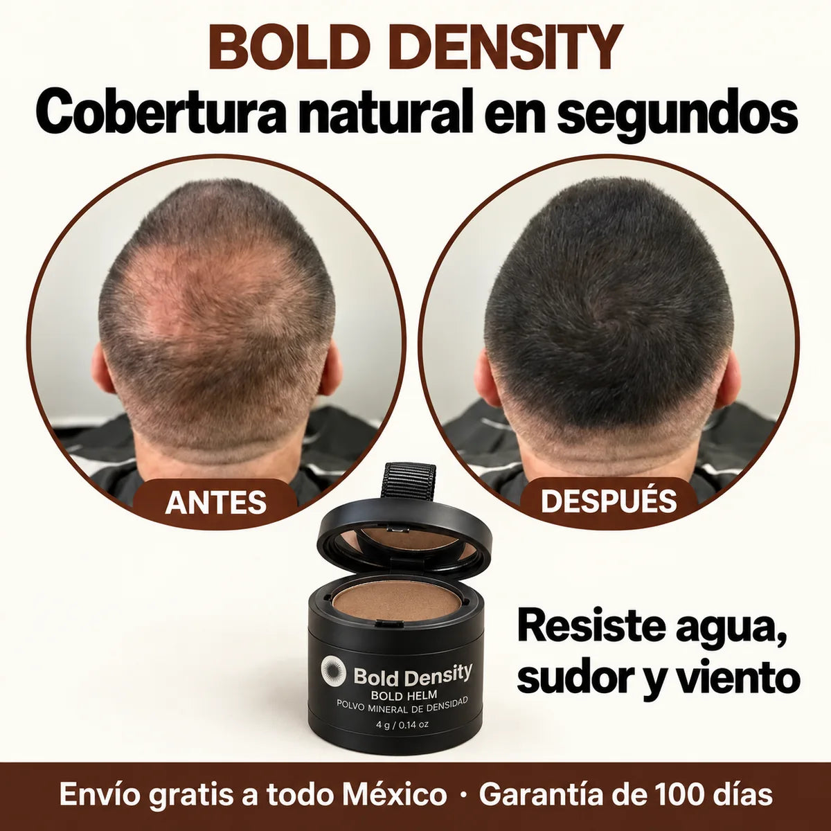 Antes y después de cubrir la coronilla con Bold Density